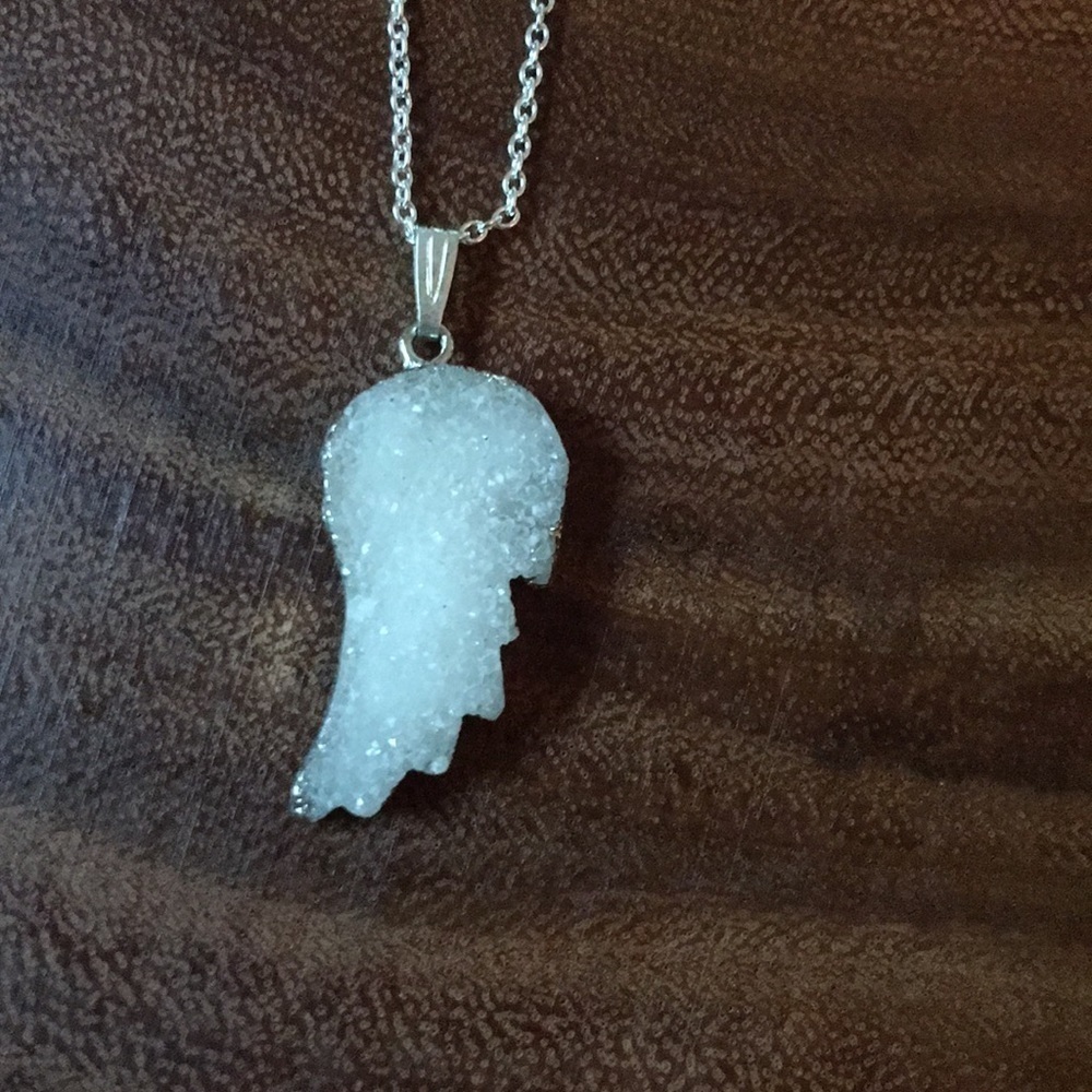 Genuine Druzy feather/wing pendant and necklace